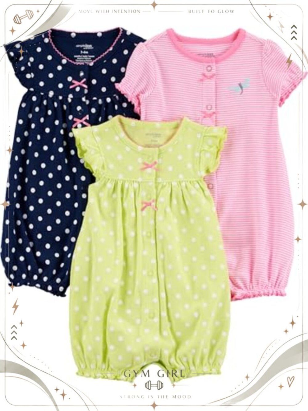 Baby Girls 3-Pack Snap-Up Rompers Short Sleeve Easy Change